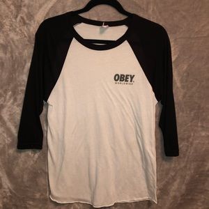 Obey Black and White Baseball Long Sleeve
